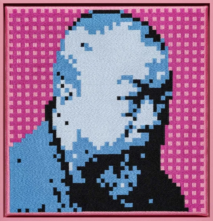   Self-Portrait Embroidery (Blue & Pink) by Ai Weiwei