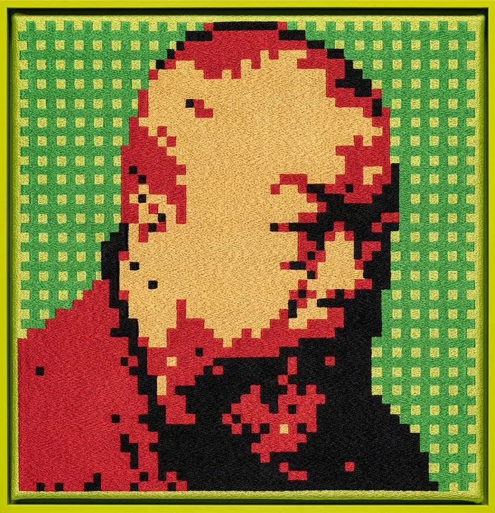   Self-Portrait Embroidery (Red & Green) by Ai Weiwei
